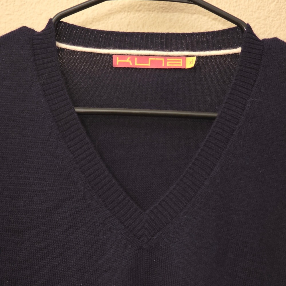 Kuna Mens XL V-Neck Sweater 100% Baby Alpaca Dark Navy Blue Knit Luxury - Picture 3 of 8